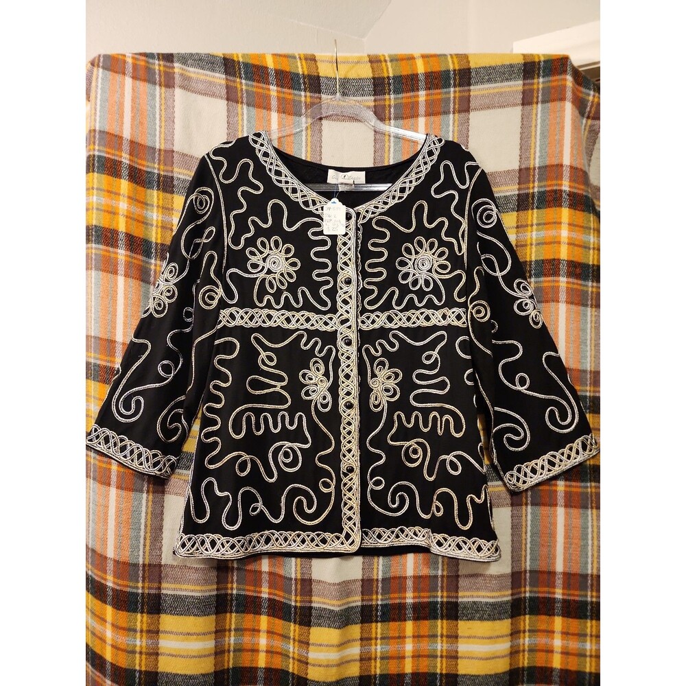 Vintage Y2K Once Again Soutache Embroidered Swirl Pattern Knit Cardigan. NWT.